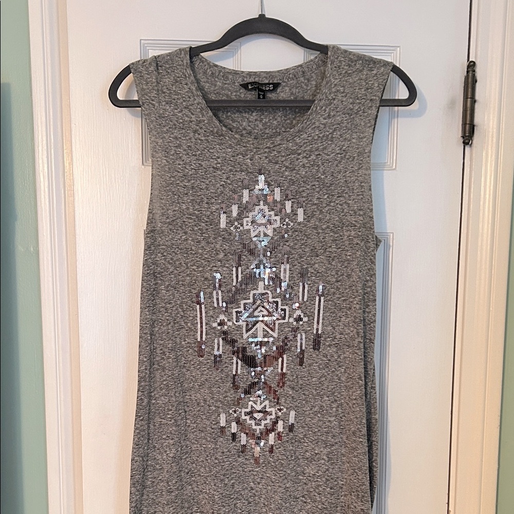 Express Gray dress with Silver Geometric Pattern